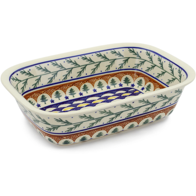 Polish Pottery Rectangular Baker 10" Pine Boughs