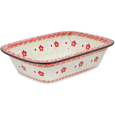 Polish Pottery Rectangular Baker 10" Poinsettia Lace
