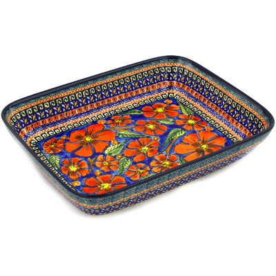 Polish Pottery Rectangular Baker 10&quot; Poppies UNIKAT