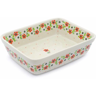 Polish Pottery Rectangular Baker 10" Poppy Flower