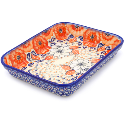 Polish Pottery Rectangular Baker 10" Poppy Passion UNIKAT