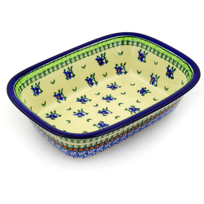 Polish Pottery Rectangular Baker 10" Purple Iris