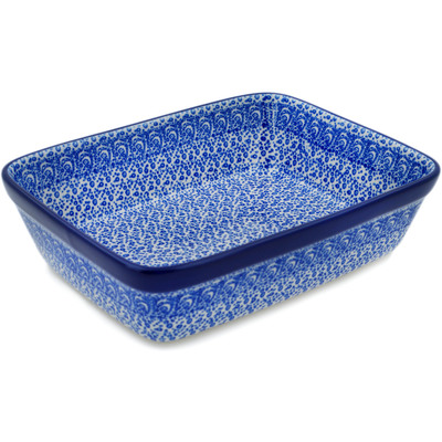 Polish Pottery Rectangular Baker 10" Raindrops UNIKAT