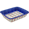 Polish Pottery Rectangular Baker 10&quot; Red Flower Lattice