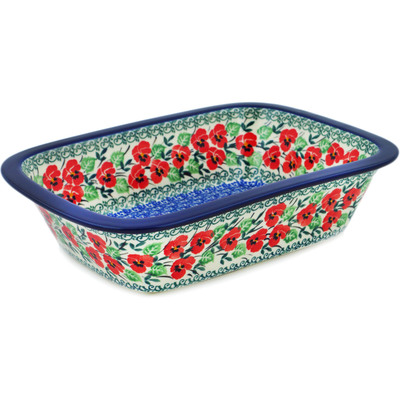 Polish Pottery Rectangular Baker 10&quot; Red Pansy