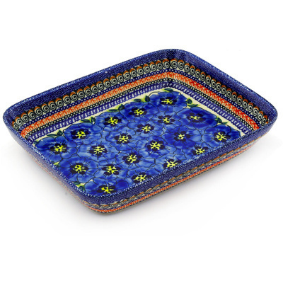 Polish Pottery Rectangular Baker 10" Regal Bouquet UNIKAT