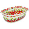 Polish Pottery Rectangular Baker 10&quot; Ruby Petals UNIKAT
