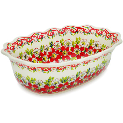 Polish Pottery Rectangular Baker 10&quot; Ruby Petals UNIKAT