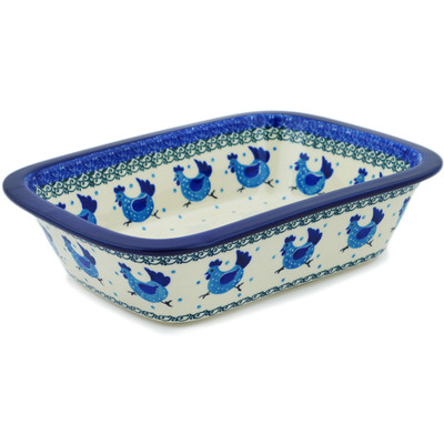 Polish Pottery Rectangular Baker 10" Run Chicken Run
