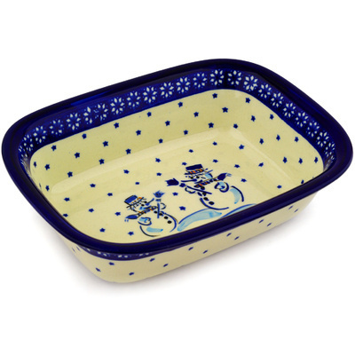Polish Pottery Rectangular Baker 10" Snow Buddies