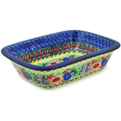 Polish Pottery Rectangular Baker 10" Splendid Meadow UNIKAT