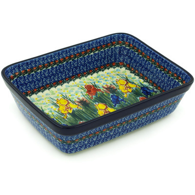 Polish Pottery Rectangular Baker 10&quot; Spring Iris UNIKAT