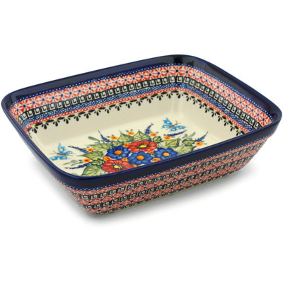 Polish Pottery Rectangular Baker 10&quot; Spring Splendor UNIKAT