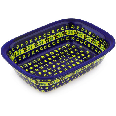 Polish Pottery Rectangular Baker 10" Stargazer Fields