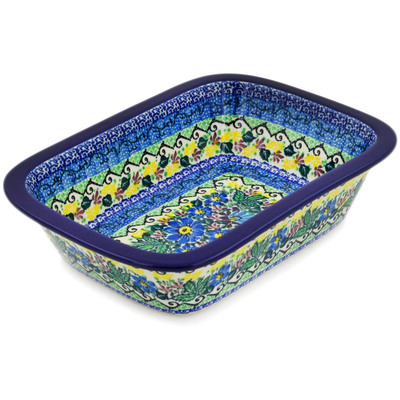 Polish Pottery Rectangular Baker 10" Summer Garden UNIKAT