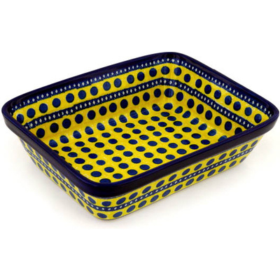 Polish Pottery Rectangular Baker 10&quot; Sunshine And Dots