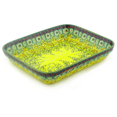 Polish Pottery Rectangular Baker 10&quot; Sunshine Grotto UNIKAT