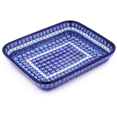 Polish Pottery Rectangular Baker 10" Tribal Blue