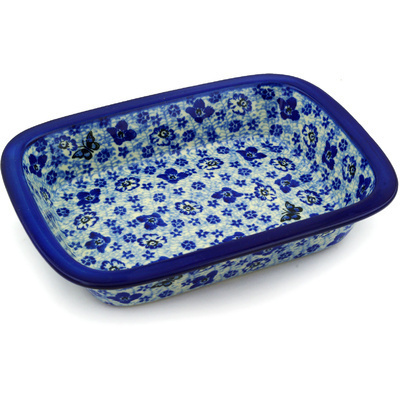 Polish Pottery Rectangular Baker 10&quot; True Blue Calico