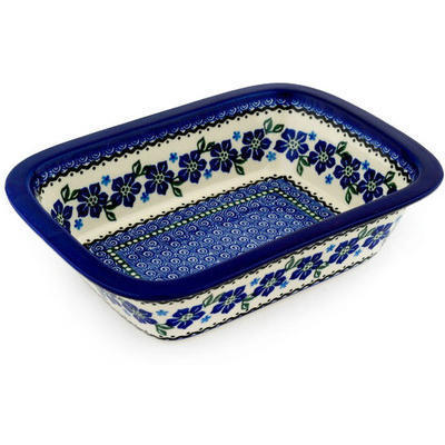 Polish Pottery Rectangular Baker 10" Vinca Wreath