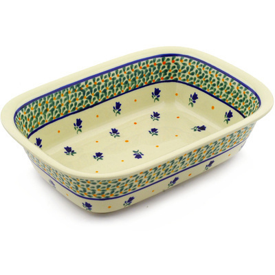 Polish Pottery Rectangular Baker 10&quot; Violet Tulips