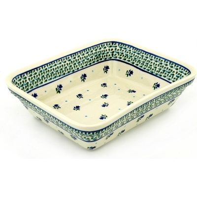 Polish Pottery Rectangular Baker 10" Violet Tulips