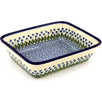 Polish Pottery Rectangular Baker 10" Water Tulip