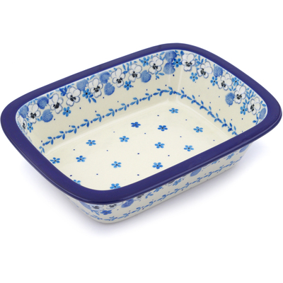 Polish Pottery Rectangular Baker 10" White Pansy