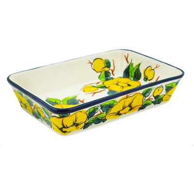 Polish Pottery Rectangular Baker 10&quot; Yellow Daffodils UNIKAT