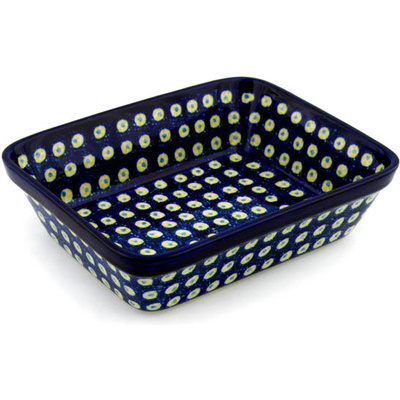 Polish Pottery Rectangular Baker 10" Yellow Peacock Eyes