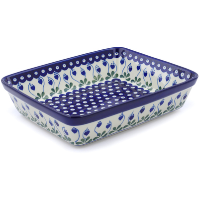 Polish Pottery Rectangular Baker 11" Bleeding Heart Peacock