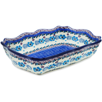 Polish Pottery Rectangular Baker 11&quot; Blooming Blues