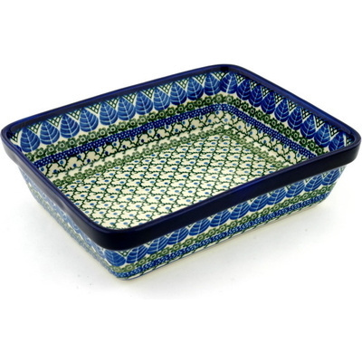 Polish Pottery Rectangular Baker 11" Blue Alpine