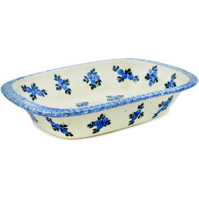 Polish Pottery Rectangular Baker 11&quot; Blue Berry Special UNIKAT