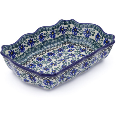 Polish Pottery Rectangular Baker 11&quot; Blue Chicory