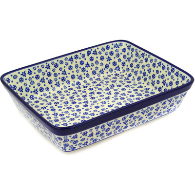 Polish Pottery Rectangular Baker 11&quot; Blue Confetti