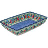 Polish Pottery Rectangular Baker 11&quot; Blue Daisy Bouquet UNIKAT