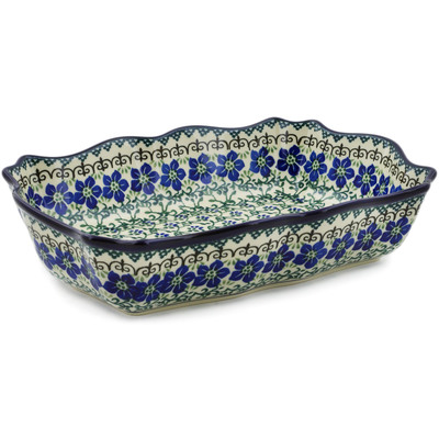 Polish Pottery Rectangular Baker 11" Blue Dogwood