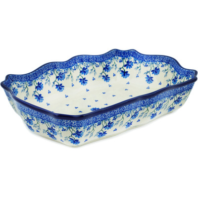 Polish Pottery Rectangular Baker 11&quot; Blue Grapevine