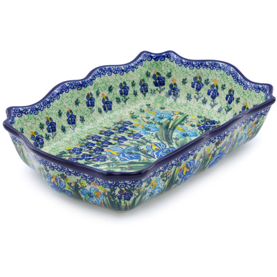 Polish Pottery Rectangular Baker 11&quot; Blue Iris Delight UNIKAT