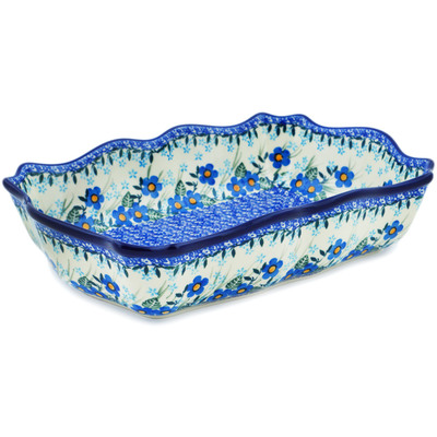 Polish Pottery Rectangular Baker 11&quot; Blue Joy