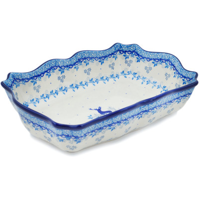 Polish Pottery Rectangular Baker 11&quot; Blue Mistic Winter
