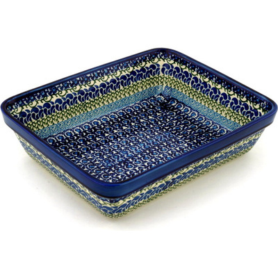 Polish Pottery Rectangular Baker 11&quot; Blue Passion