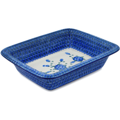 Polish Pottery Rectangular Baker 11" Blue Poppies