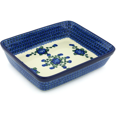 Polish Pottery Rectangular Baker 11&quot; Blue Poppies