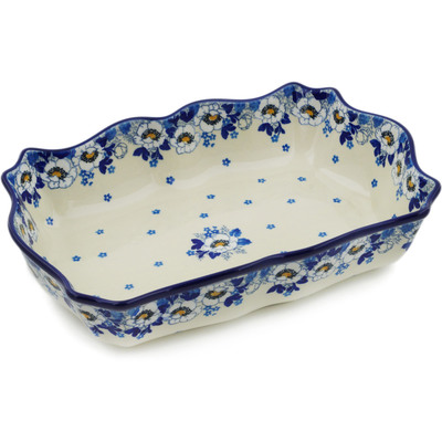 Polish Pottery Rectangular Baker 11&quot; Blue Spring