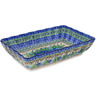 Polish Pottery Rectangular Baker 11&quot; Blue Violet Garden UNIKAT
