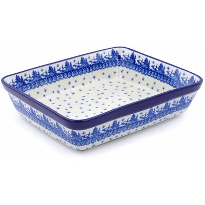 Polish Pottery Rectangular Baker 11&quot; Blue Winter