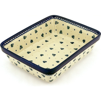 Polish Pottery Rectangular Baker 11" Blueberry Stars