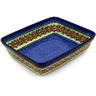 Polish Pottery Rectangular Baker 11&quot; Brown Flower Swirl